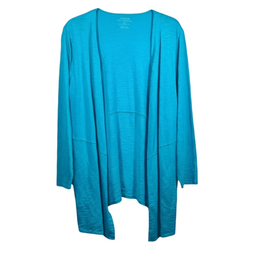 CHICO'S Aqua Turquoise Blue SLUB KNIT OPEN CARDIGAN TOP SHIRT Ultimate Tee M/1